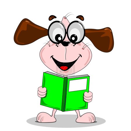 Chien de bande dessinée avec lunettes lisant un livre 