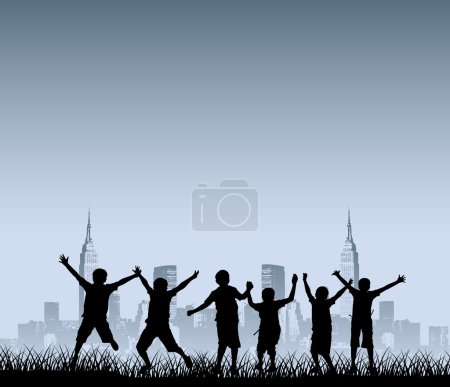 Urban City Skyline avec des silhouettes pour enfants 