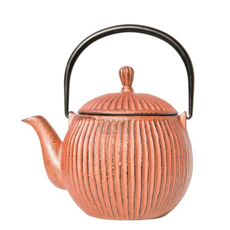 Théière traditionnelle en fonte japonaise, tetsubin, isolée sur w 