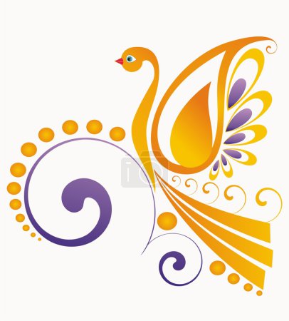 Oiseau vecteur or avec ornement floral graphique 
