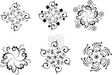 Un ensemble de flocons de neige noirs, motifs, ornements, articles 