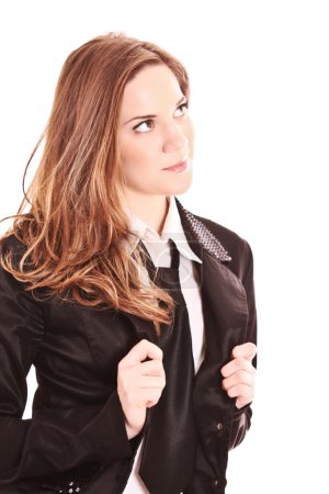 Femme d'affaires posant isolé sur blanc 