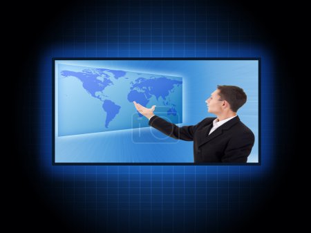 Futures solutions d'affaires homme d'affaires avec carte du monde 