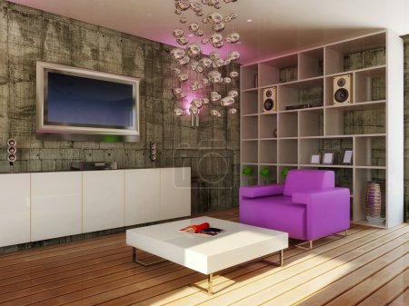 Chambre intérieure moderne avec de beaux meubles à l'intérieur .