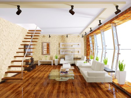 Chambre intérieure moderne avec de beaux meubles à l'intérieur .